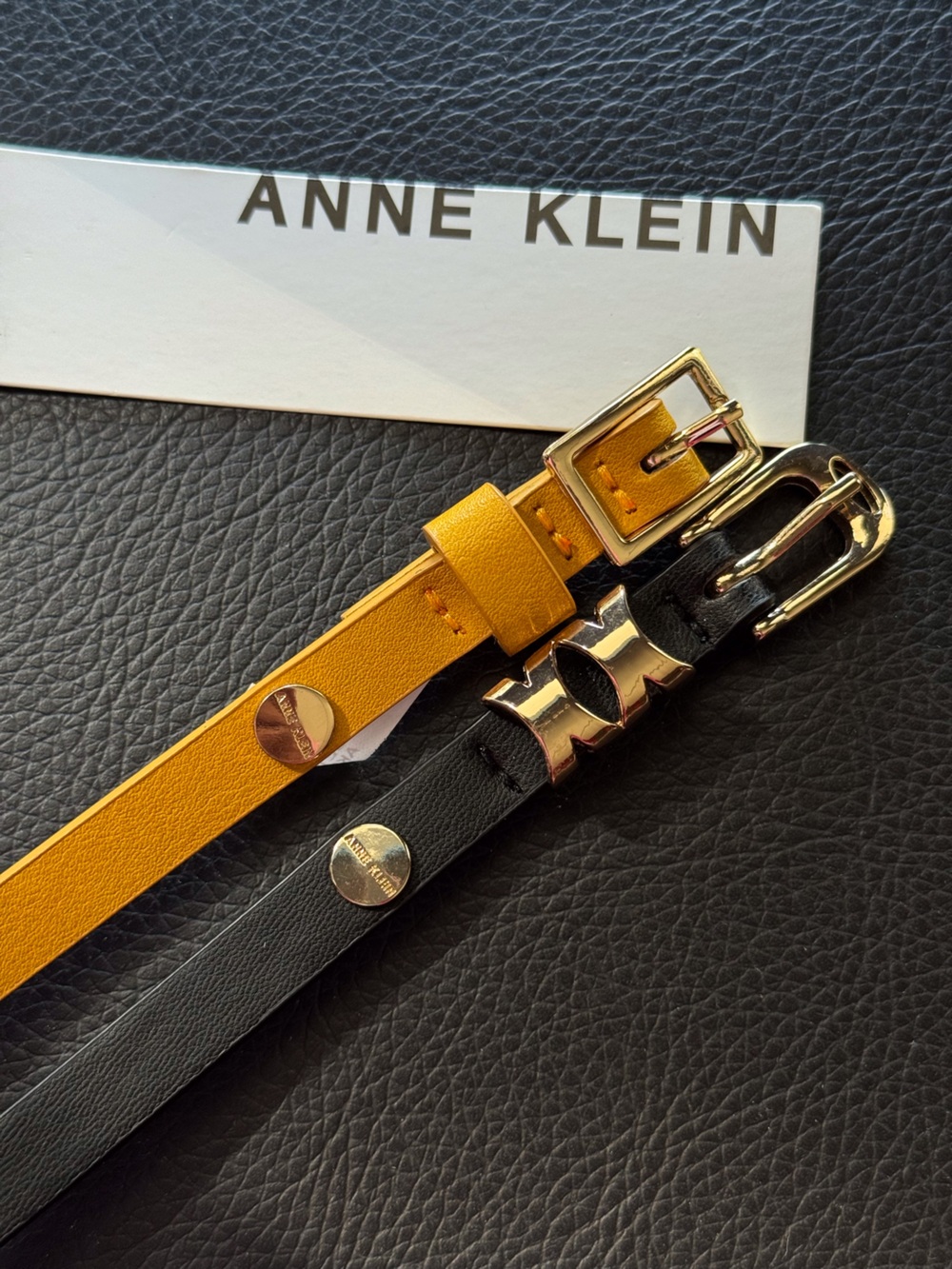 Anne Klein Set of 2 Women Thin Belt in Camel and Black new